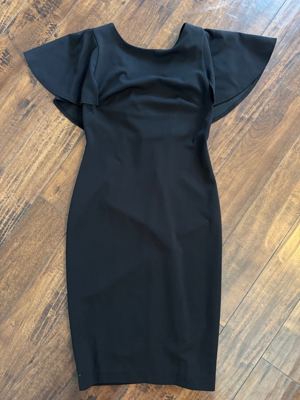 Calvin Klein Black Midi Sheath Dress with Flutter Sleeves Size 4